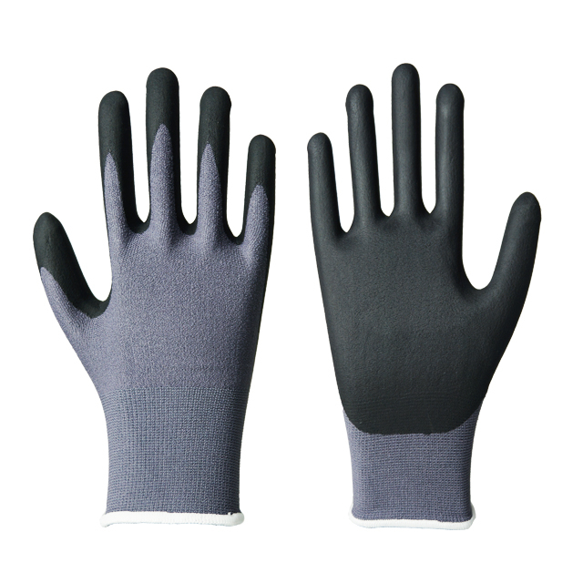 15 Gauge Polyester/Nylon Liner Nitrilschaumbeschichtete Handschuhe