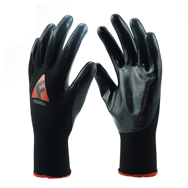 13 Gauge Polyester/Nylon Liner Nitrilbeschichtete Handschuhe