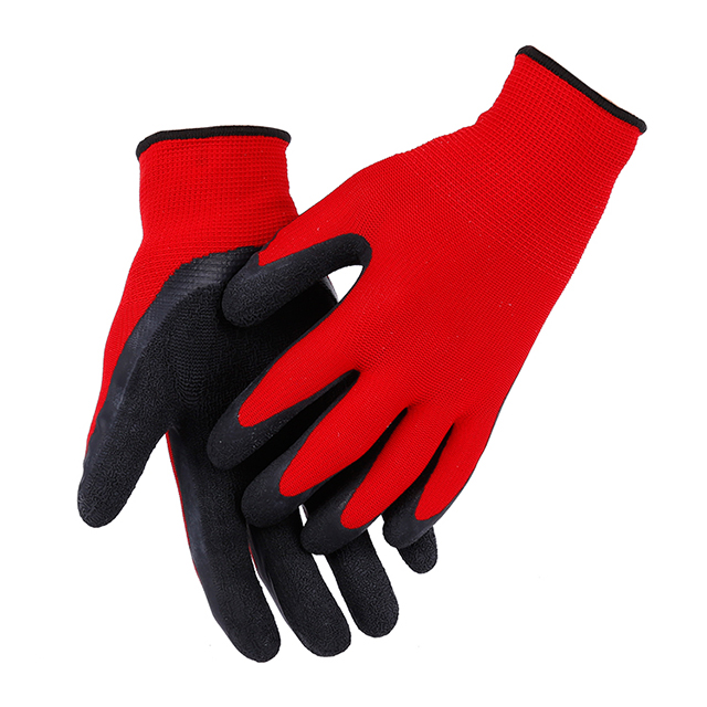 13 Gauge Polyester Liner Latex-Handschuhe mit Faltenbeschichtung