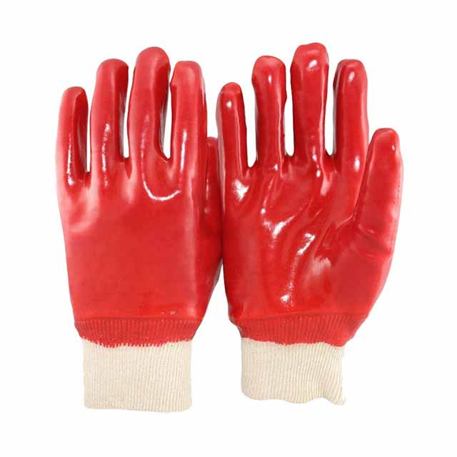 Ölbeständige PVC-beschichtete Handschuhe mit Rippbündchen und Interlock-Innenfutter